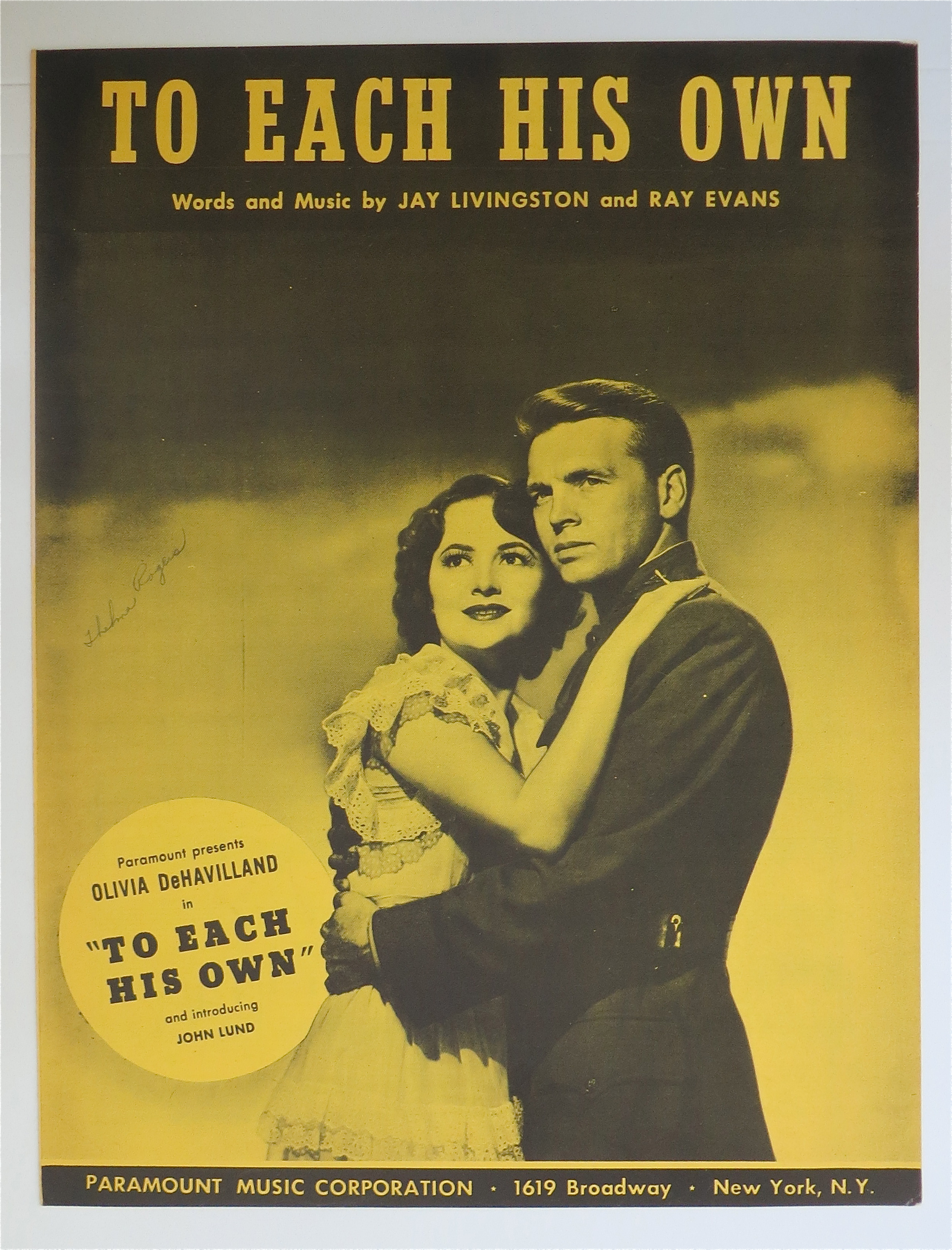1946 To Each His Own By Jay Livingston & Ray Evans
