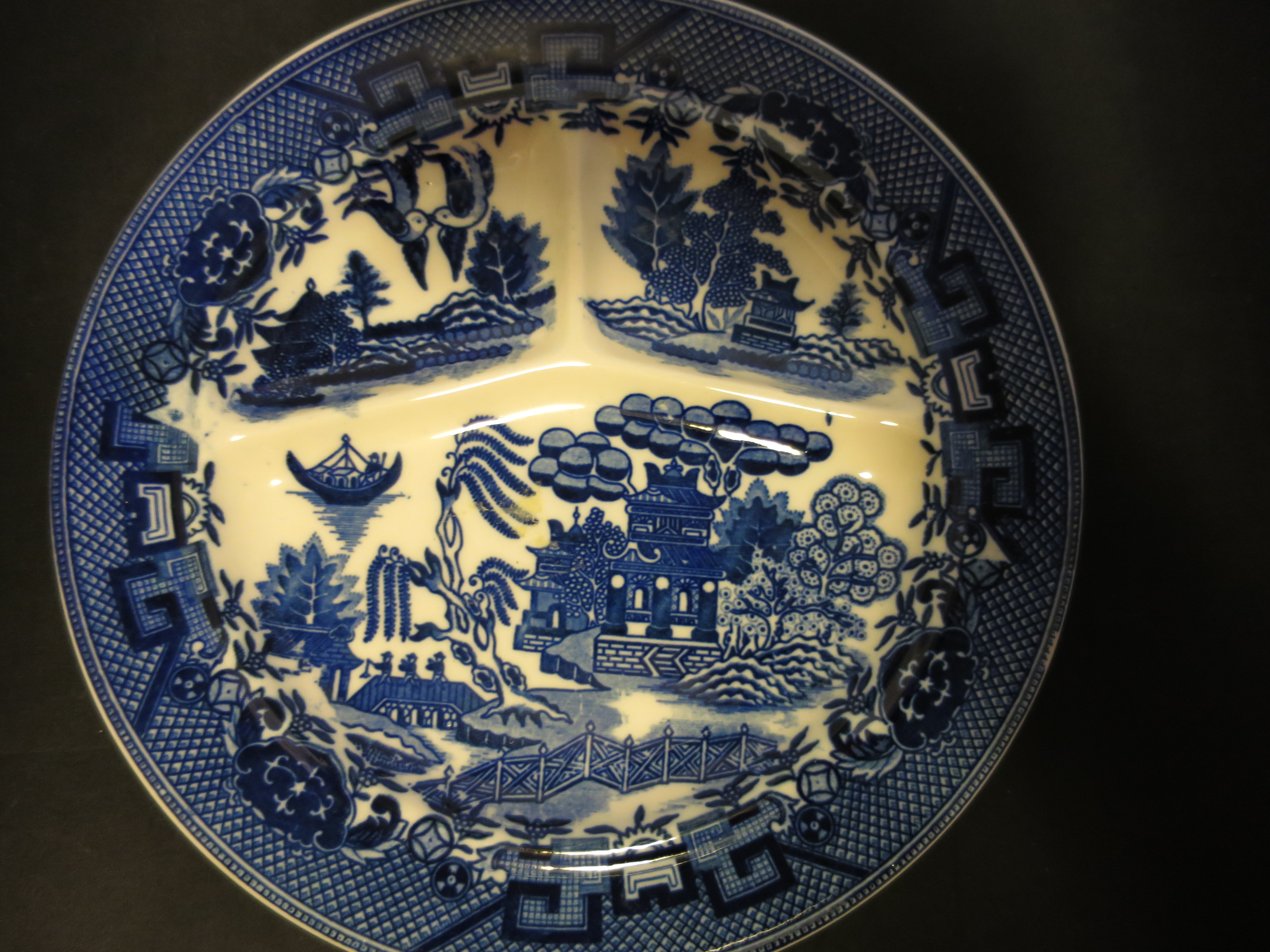 Moriyama Blue Willow Divided Grill Plate Made in Japan
