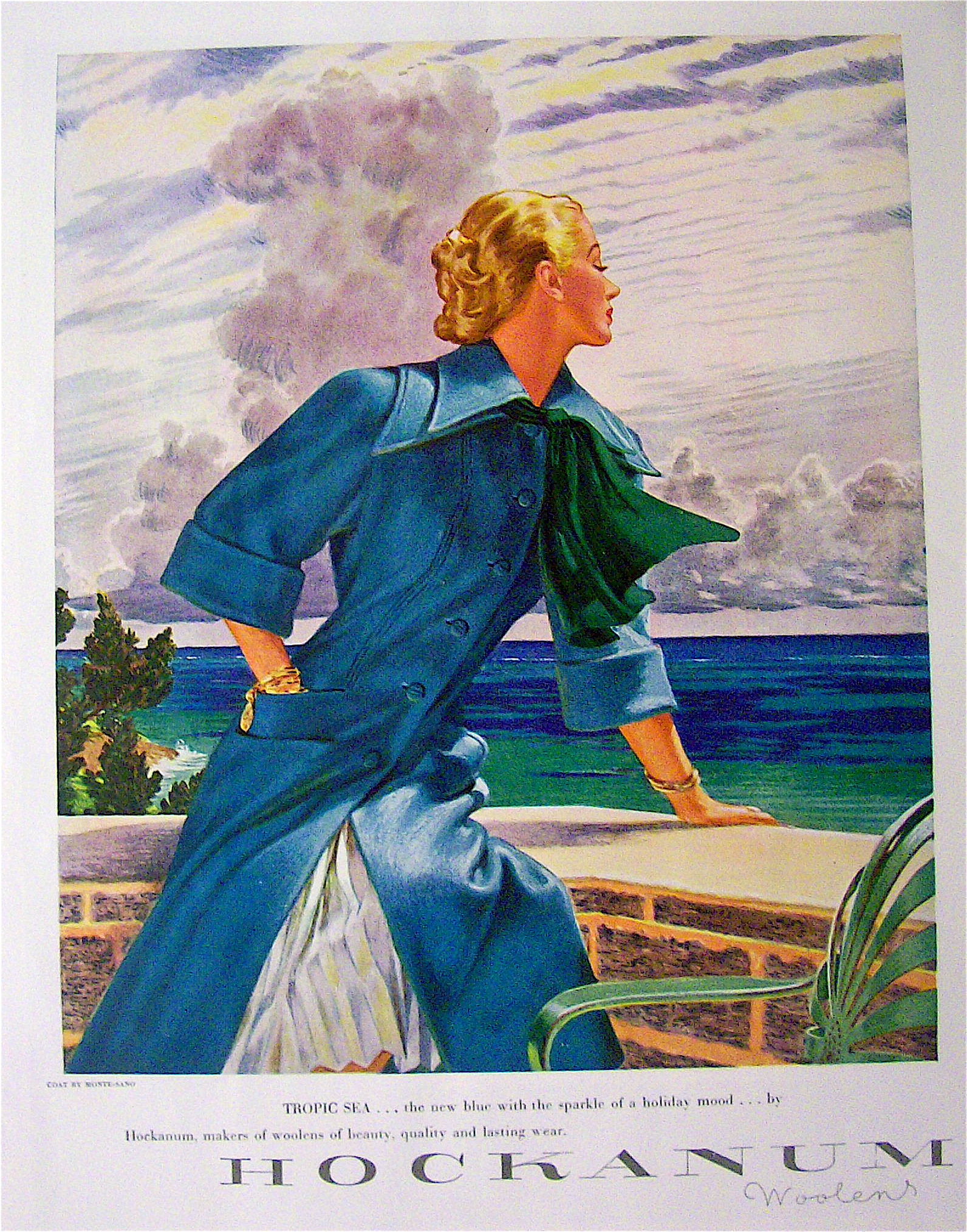 1948 Hockanum Woolens w/Lovely Woman in Tropic Sea