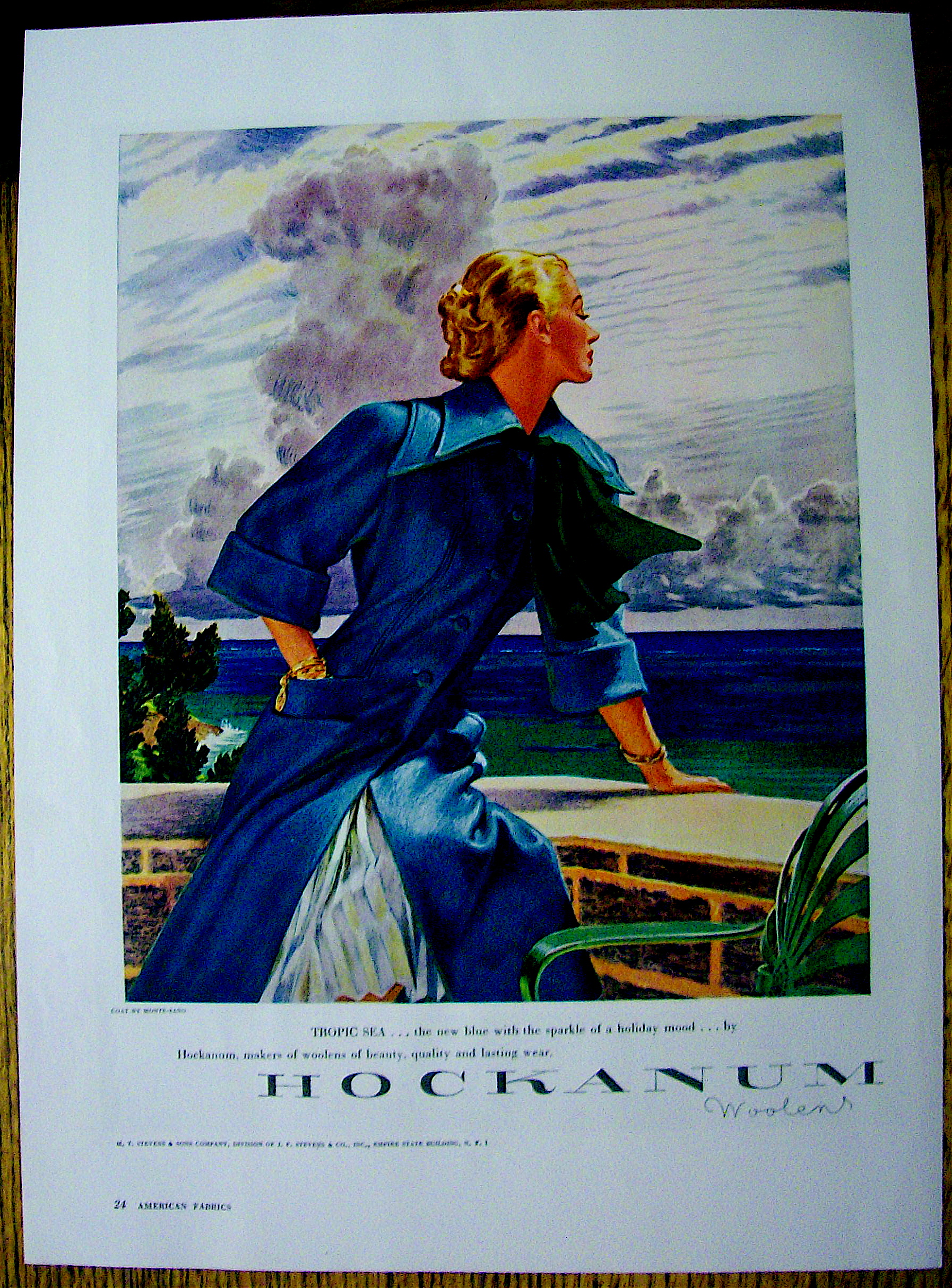 1948 Hockanum Woolens w/Lovely Woman in Tropic Sea