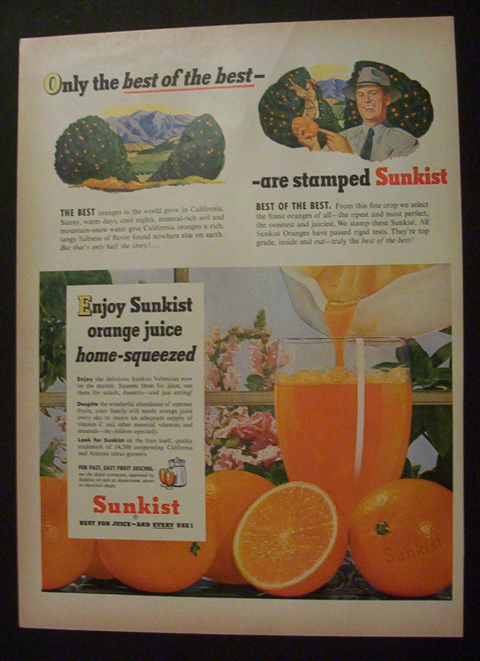 1951 Dual Ad: Lucky Strike & Sunkist Orange Juice