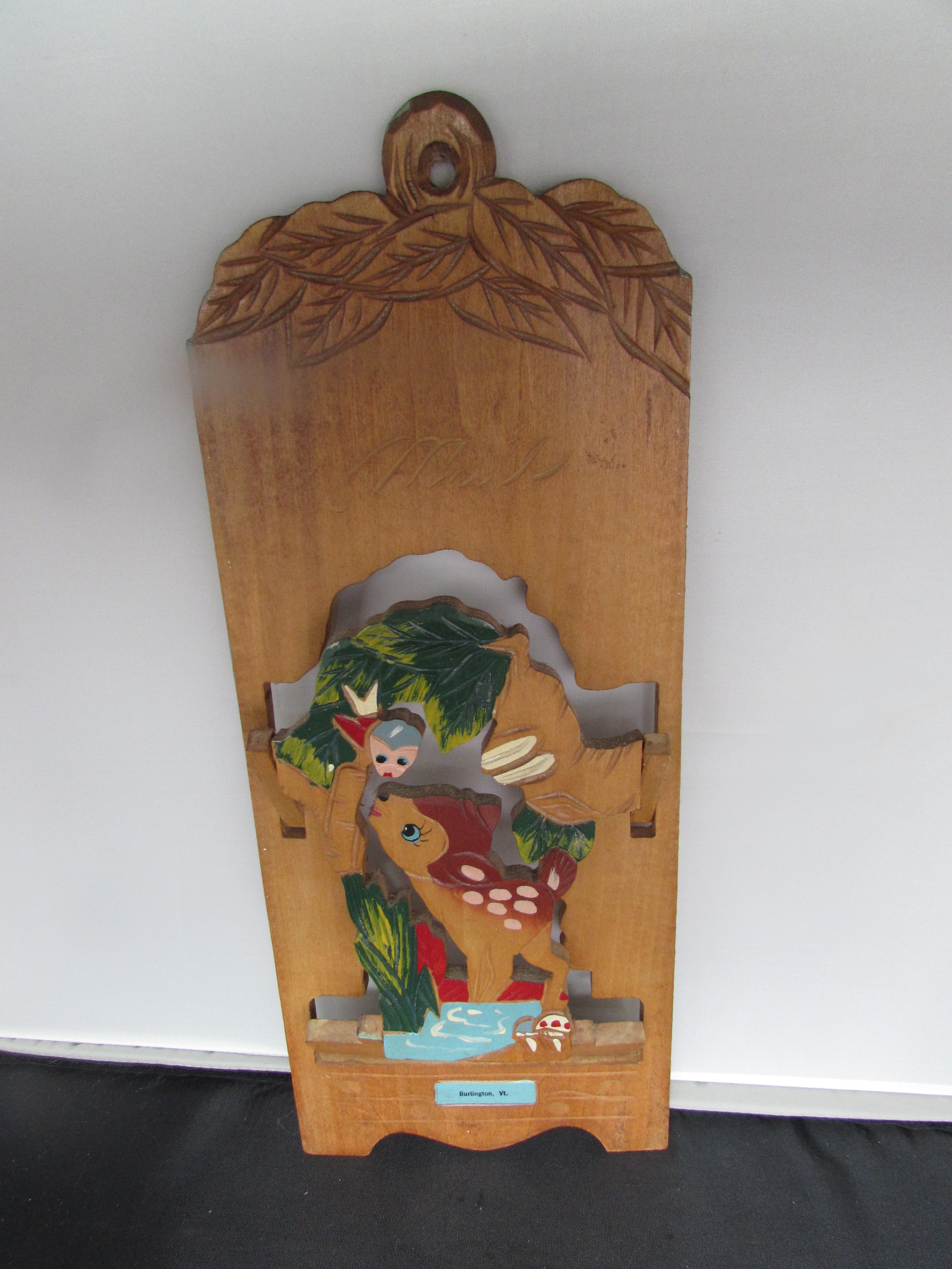 Wood Scroll Cut Bambi Mail Holder Burlington Vermont
