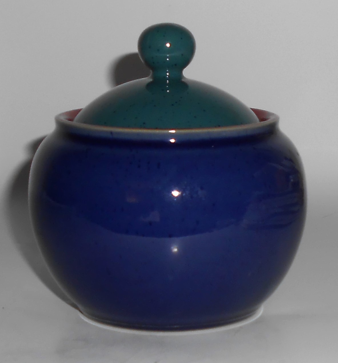 Denby Pottery Stoneware Harlequin Blue/Red/Green Sugar