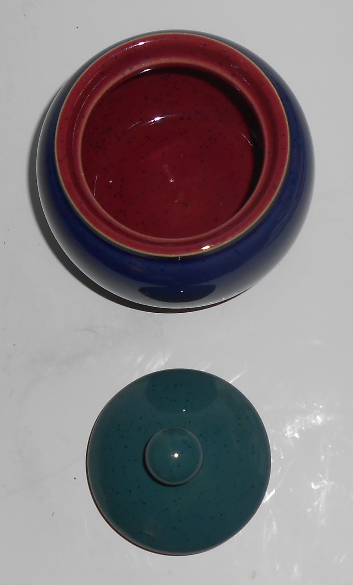 Denby Pottery Stoneware Harlequin Blue/Red/Green Sugar