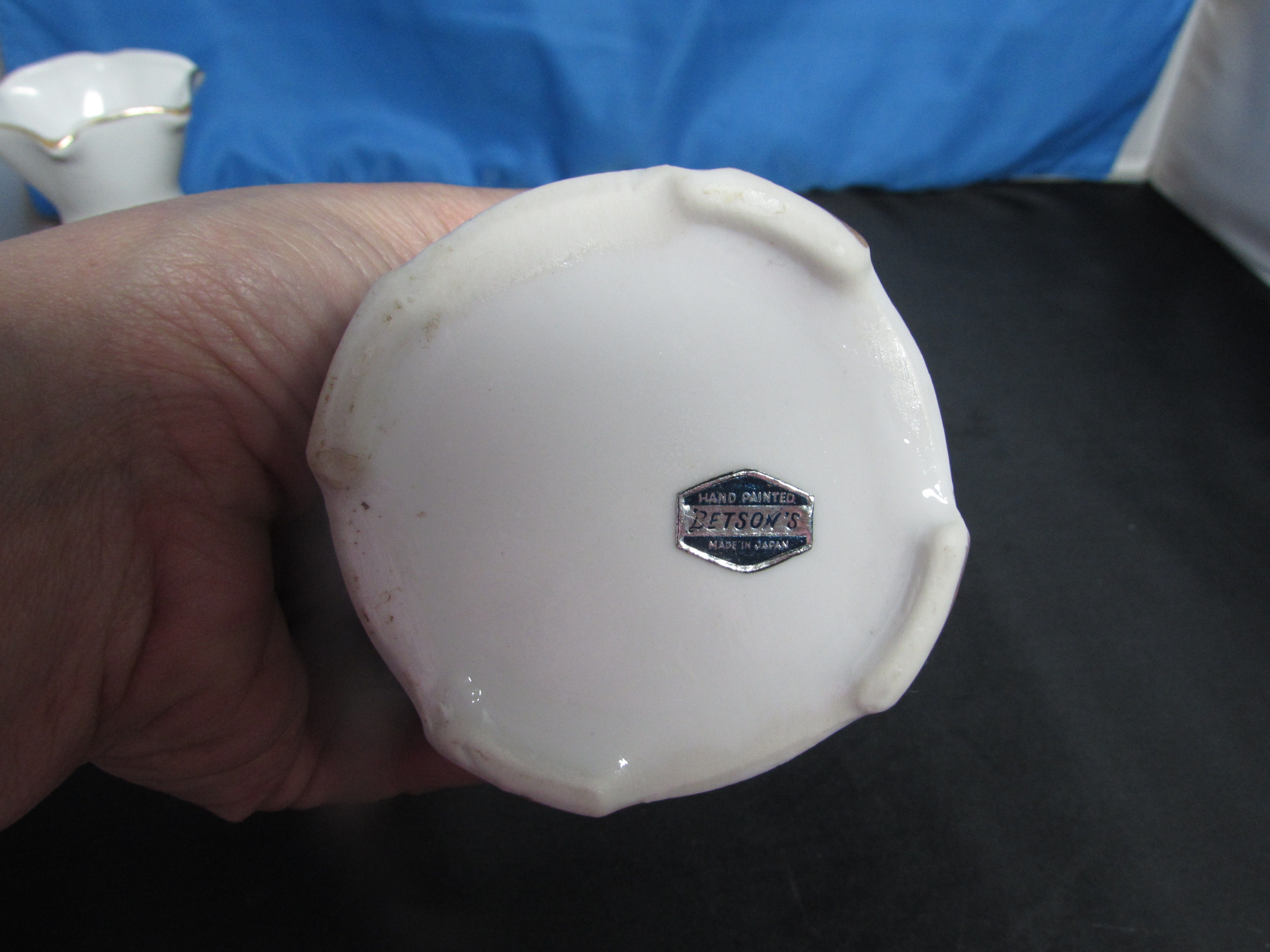 Betson's Porcelain Floral Appliqué Miniature Oil Lamp