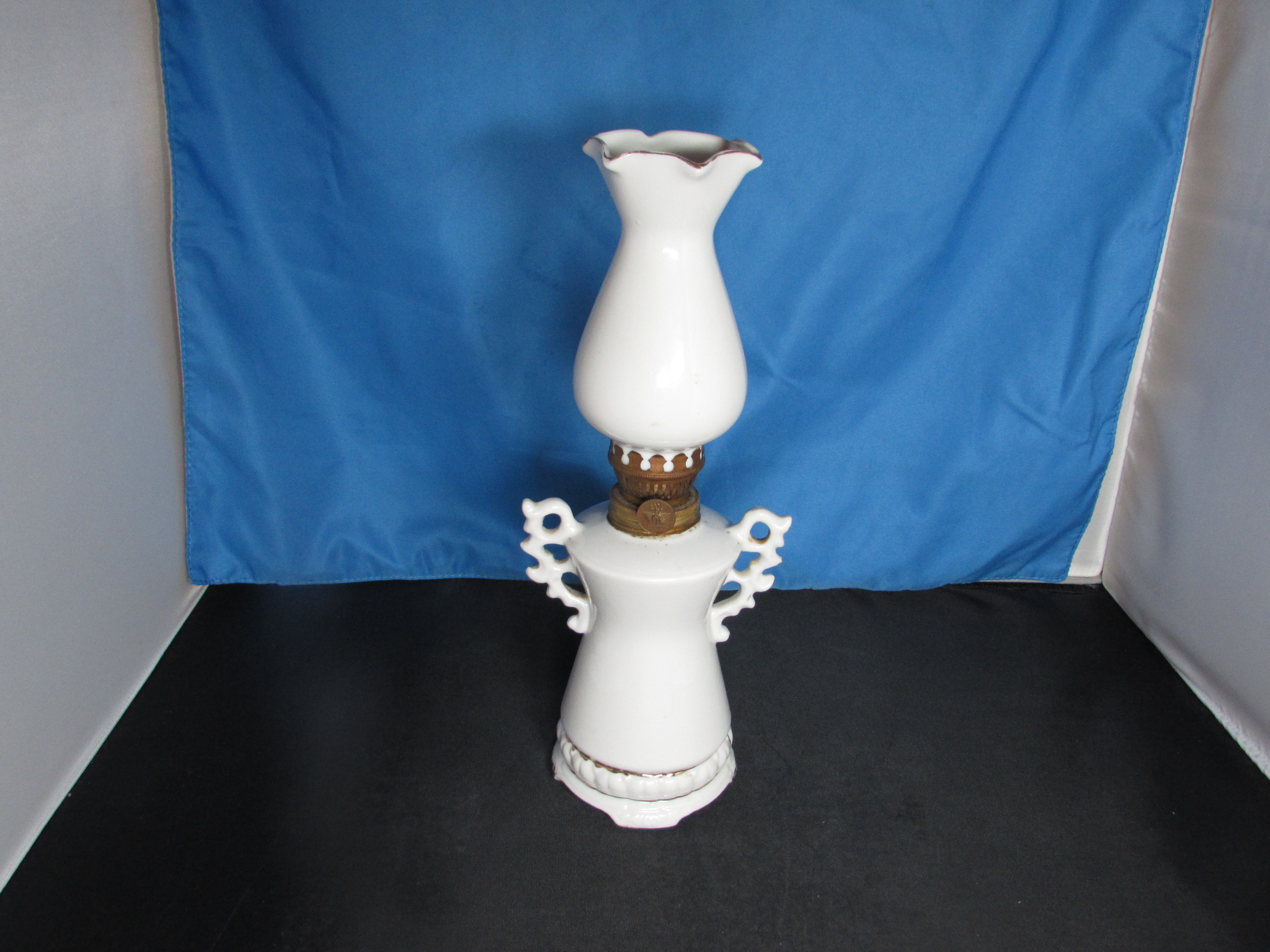 Betson's Porcelain Floral Appliqué Miniature Oil Lamp
