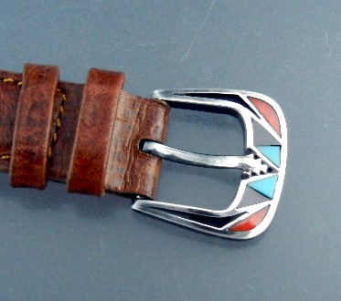 Surrisi Coral Onyx Turquoise Inlay Sterling Silver Watc