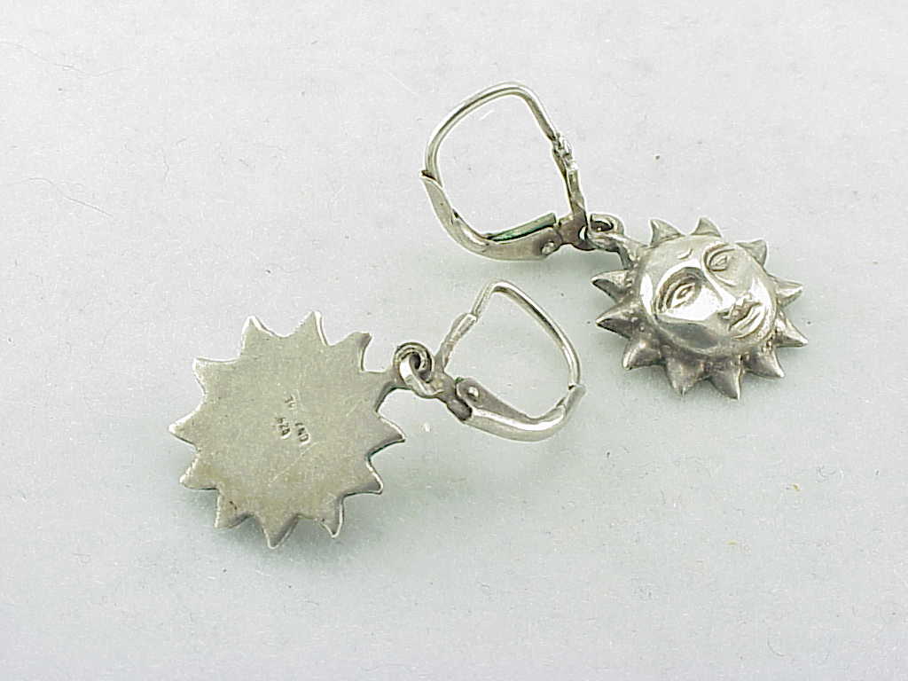 Dangling Sterling Silver Sun With Smiling Face Pierced Earrings