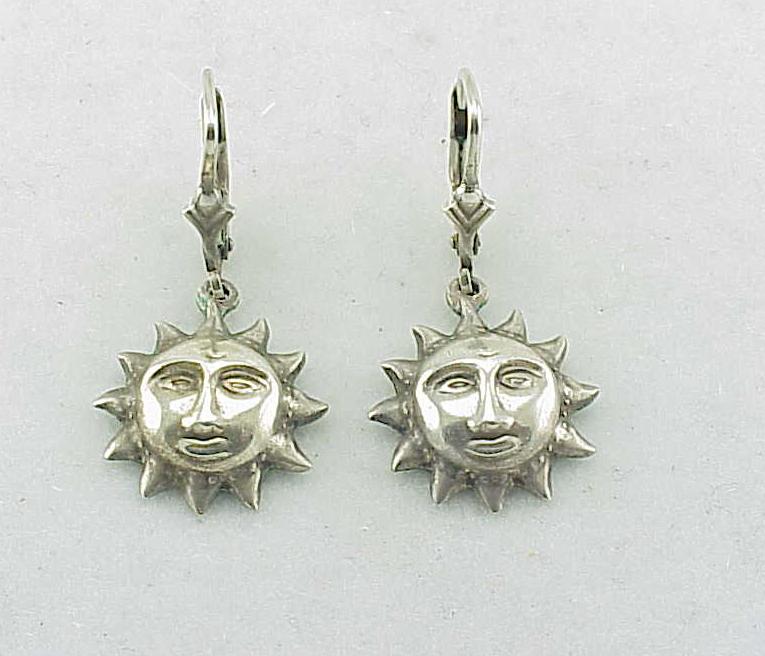 Dangling Sterling Silver Sun With Smiling Face Pierced Earrings