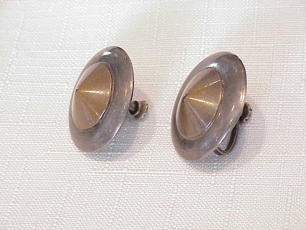 Vintage Signed Mexican Sterling Silver And Copper Screwback Earrings