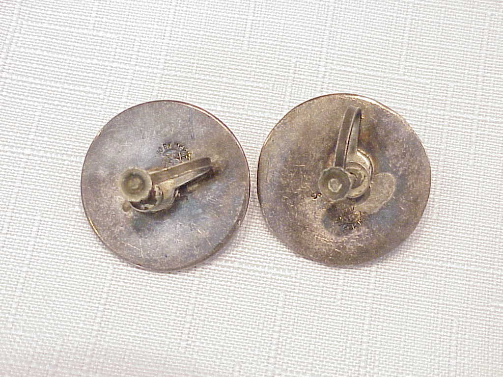 Vintage Signed Mexican Sterling Silver And Copper Screwback Earrings