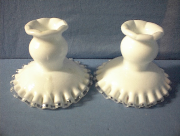 Milkglass Pair Candle Holders USA