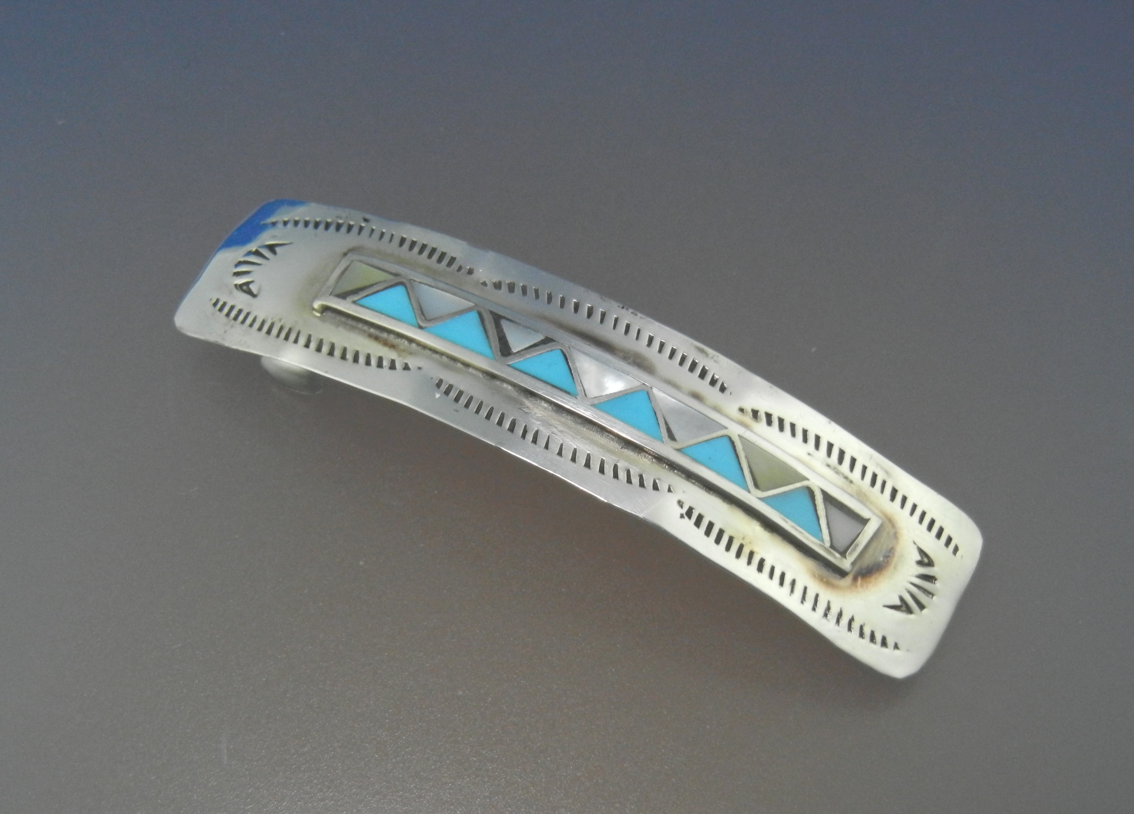 Navajo Sterling Silver Turquoise Mother Pearl Barrette