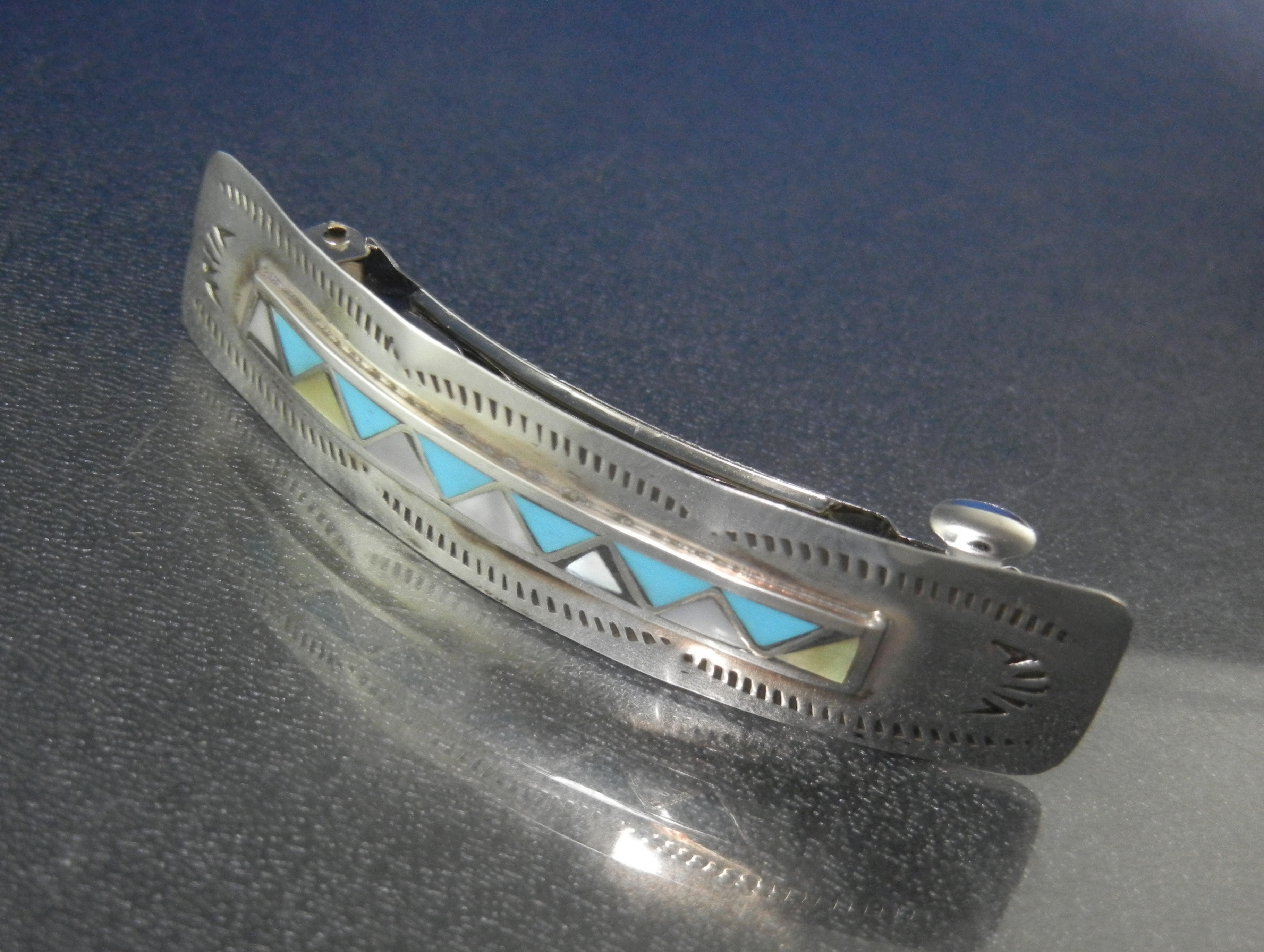 Navajo Sterling Silver Turquoise Mother Pearl Barrette