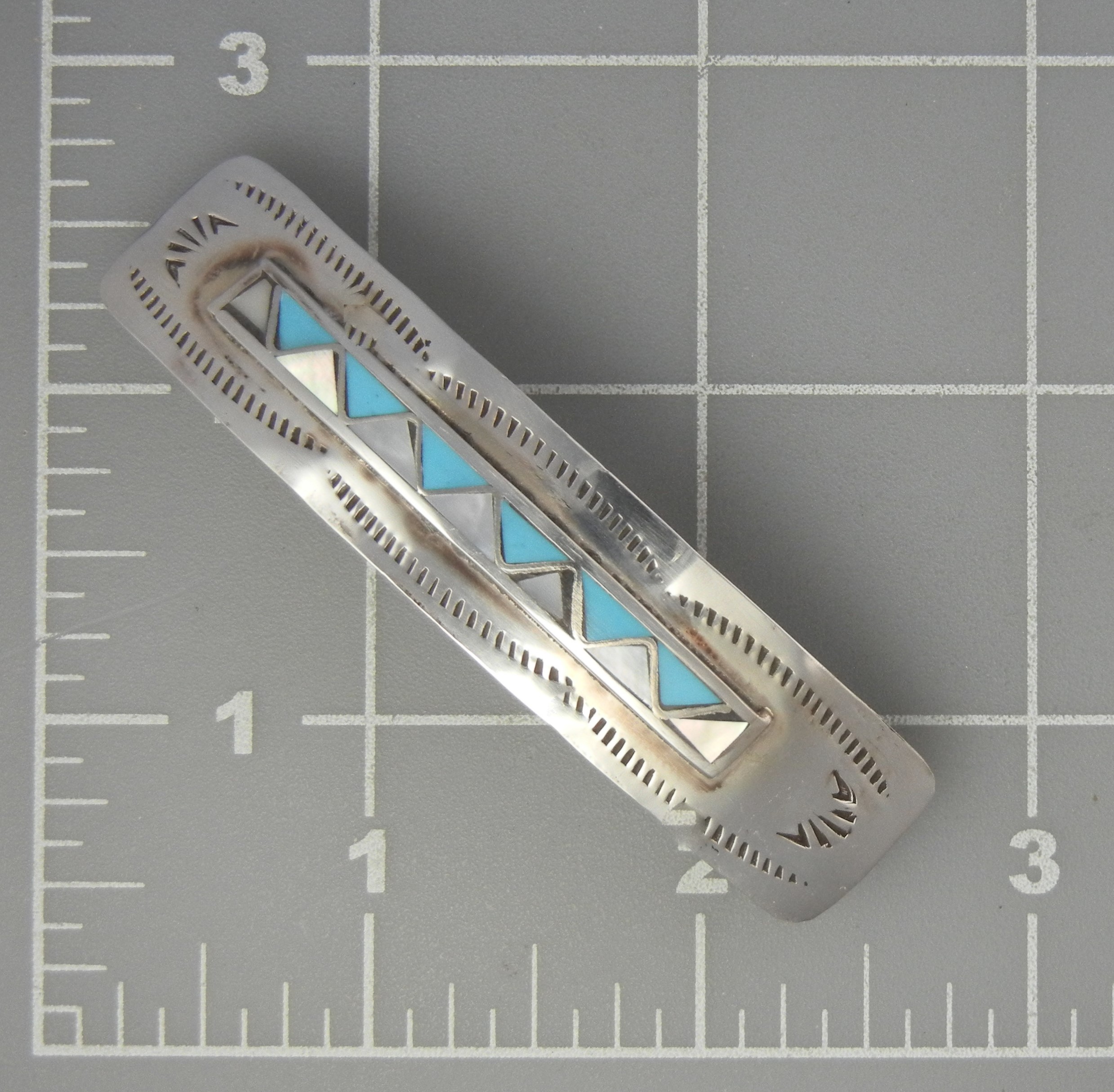Navajo Sterling Silver Turquoise Mother Pearl Barrette