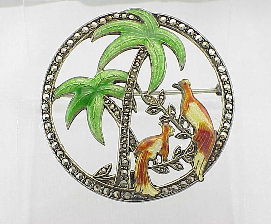 Rare 1938 Uncas Sterling Silver, Enamel, Marcasite Brooch - Book Piece