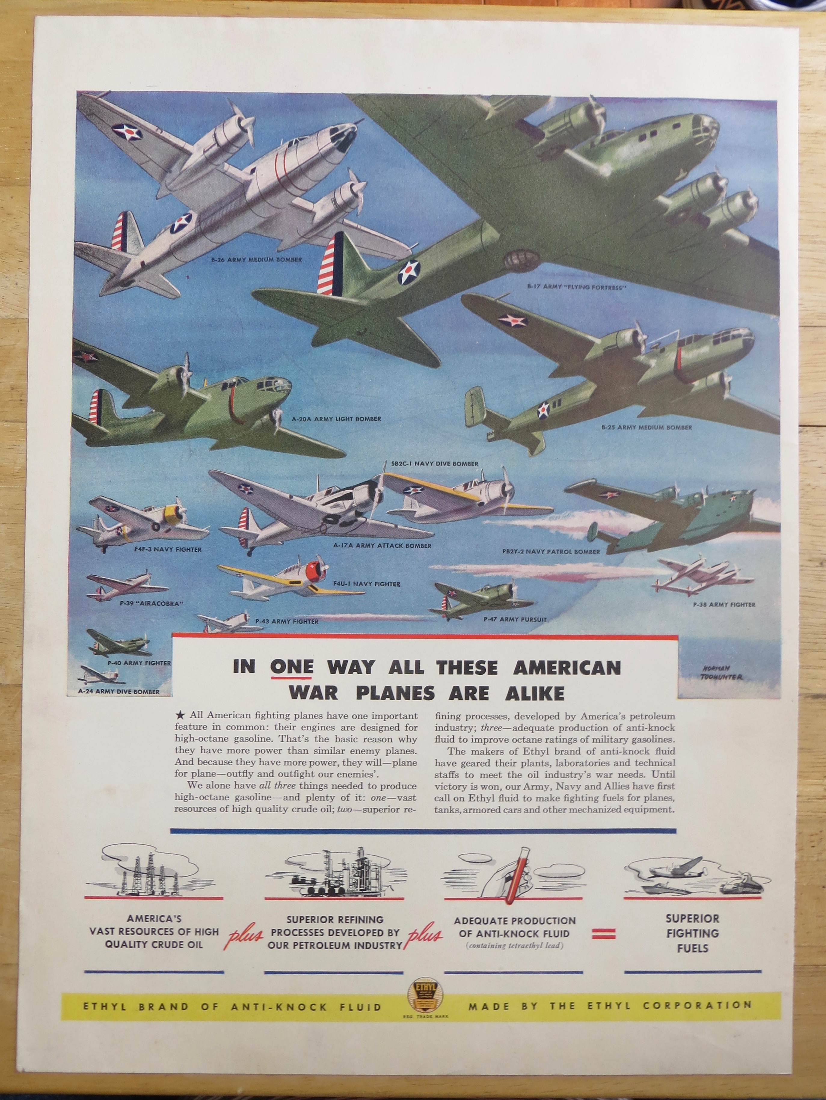 1942 Ethyl Gasoline with Many Different War Planes