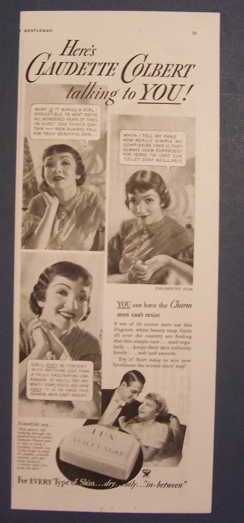 1934  Lux  Toilet  Soap  with  Claudette  Colbert