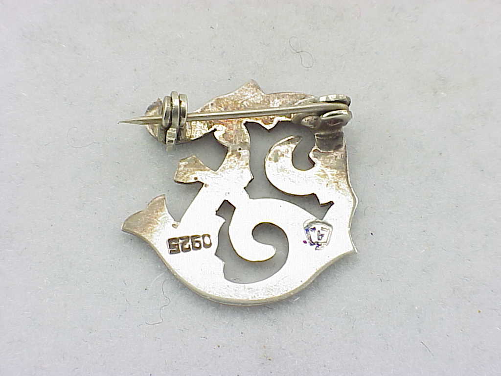 Mexican Sterling Silver Initial F Brooch With Eagle 4 Mark