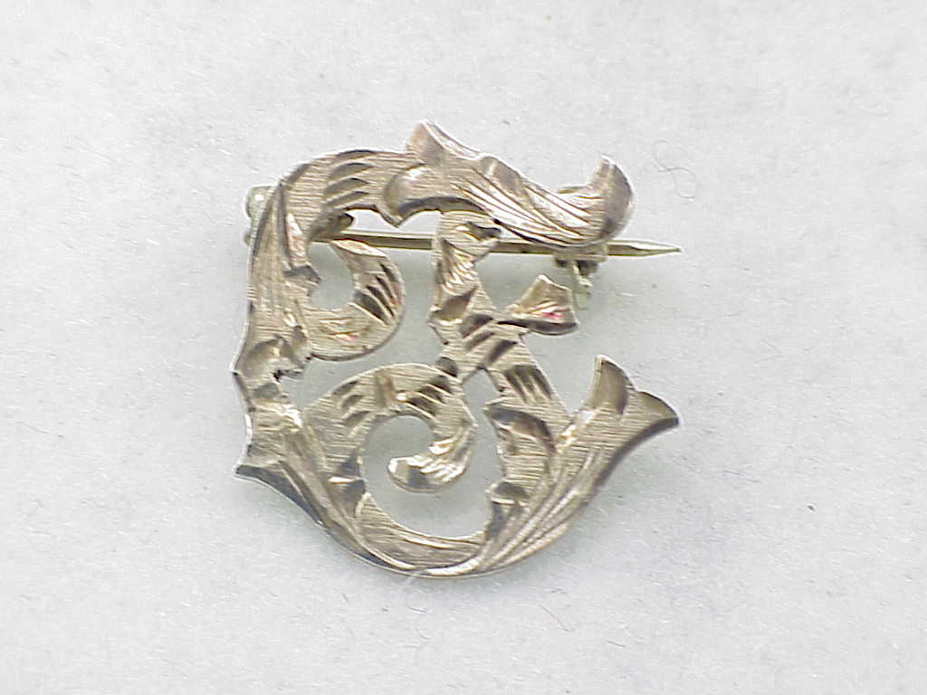 Mexican Sterling Silver Initial F Brooch With Eagle 4 Mark