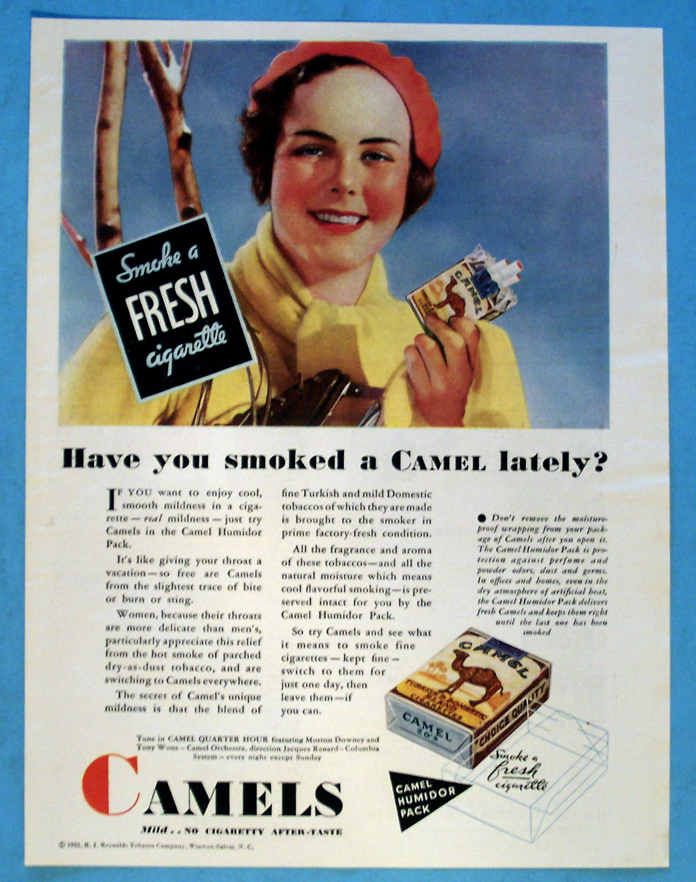 1932 Camel Cigarettes w/Woman & Pack of Cigarettes
