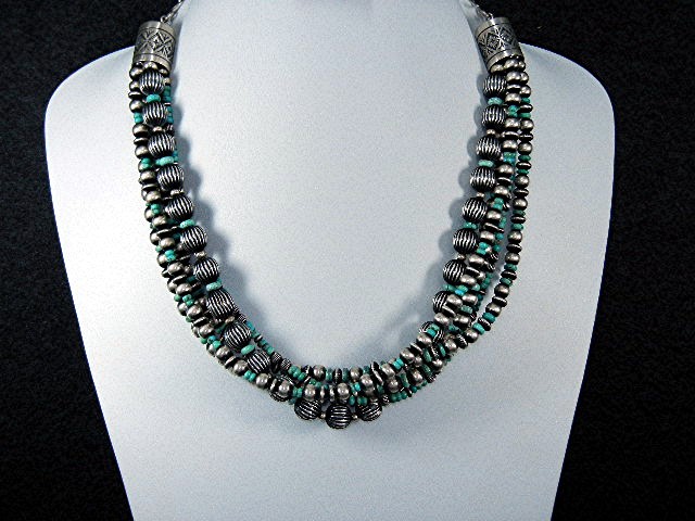 Navajo Pearls Sterling Silver Kingman Turquoise 5 Stran