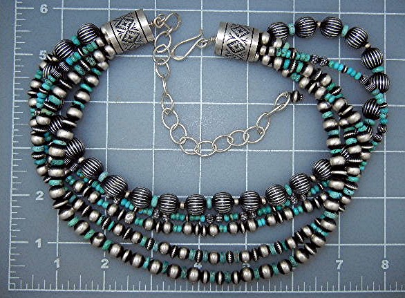 Navajo Pearls Sterling Silver Kingman Turquoise 5 Stran