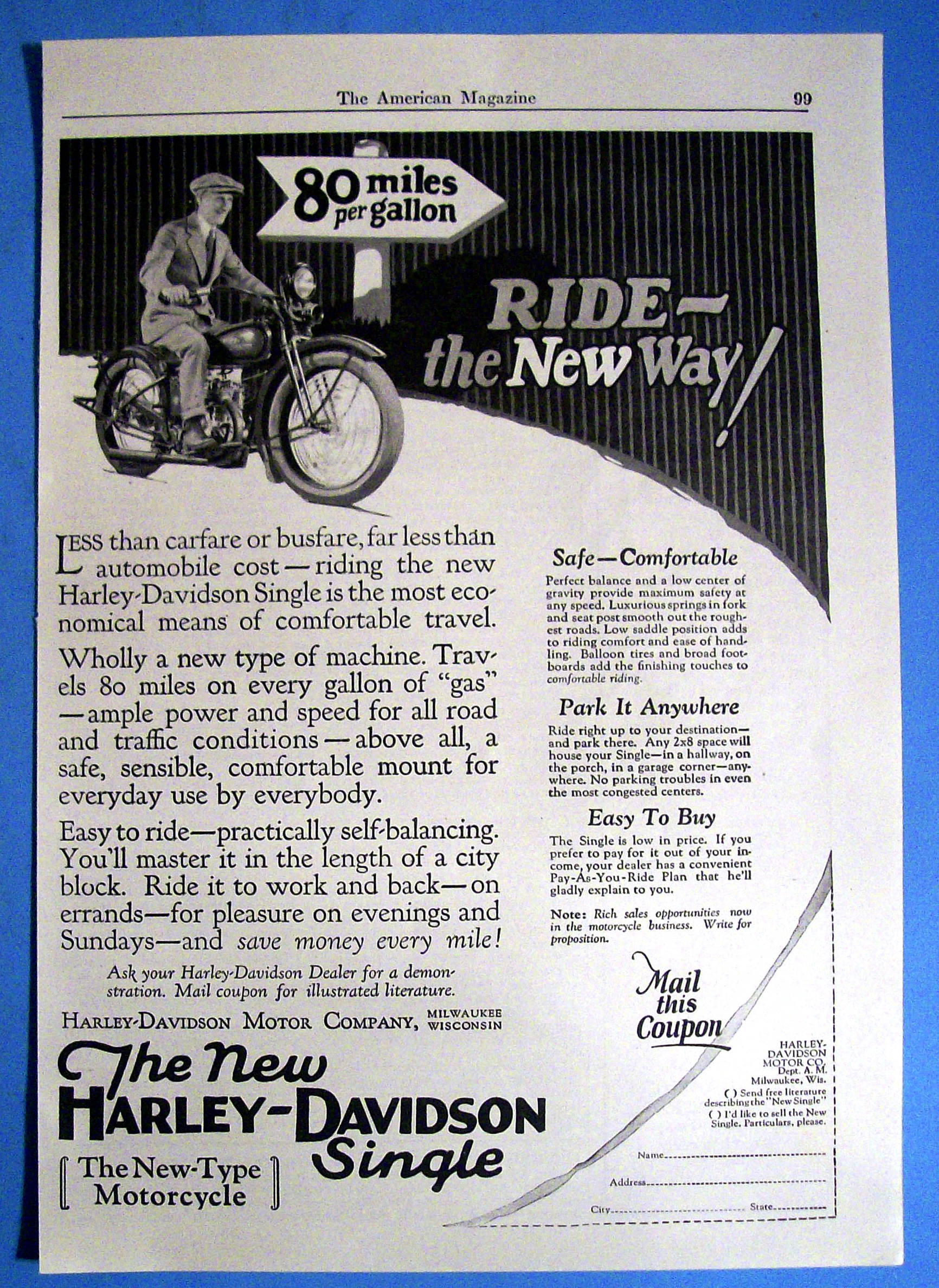 1926 Harley Davidson Single Motorcycle with Man Riding
