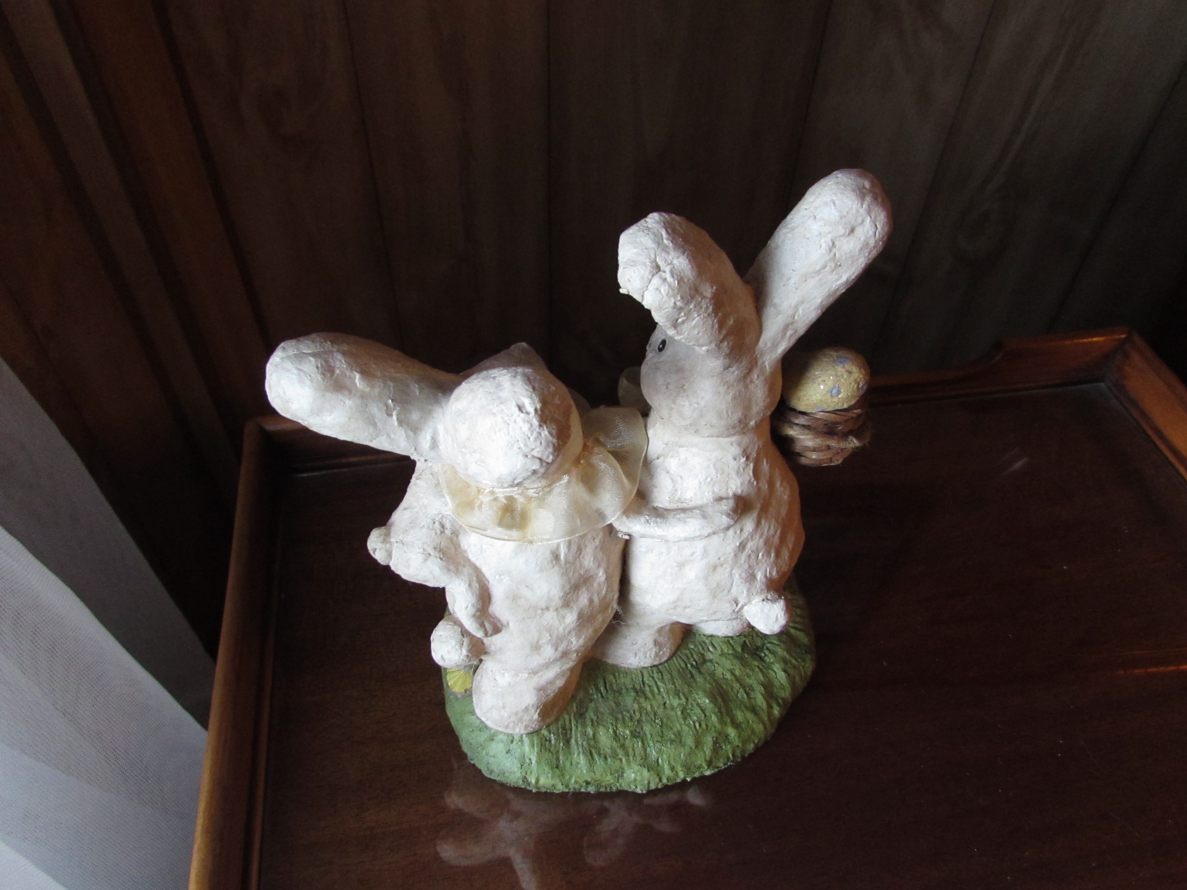 Easter Rabbit Bunny Figurine Ma Pa and baby baskets egg