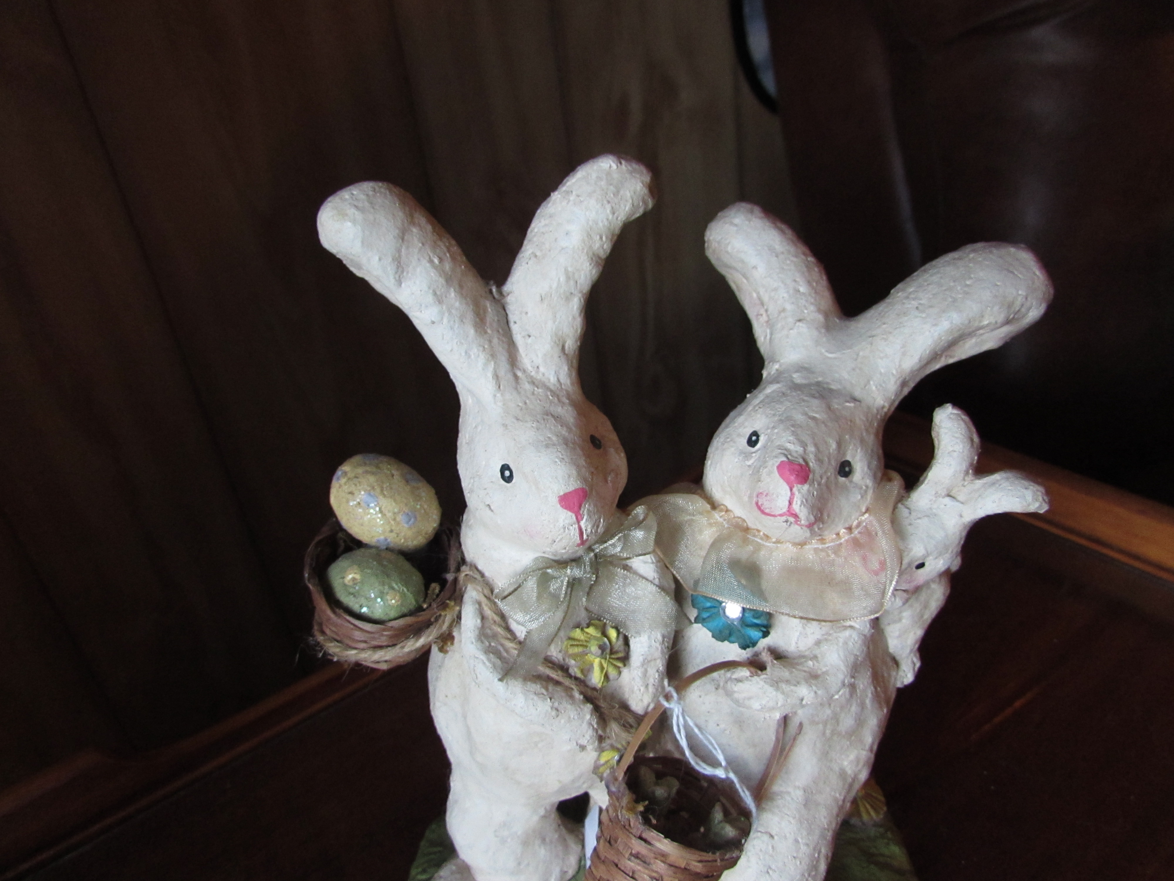 Easter Rabbit Bunny Figurine Ma Pa and baby baskets egg