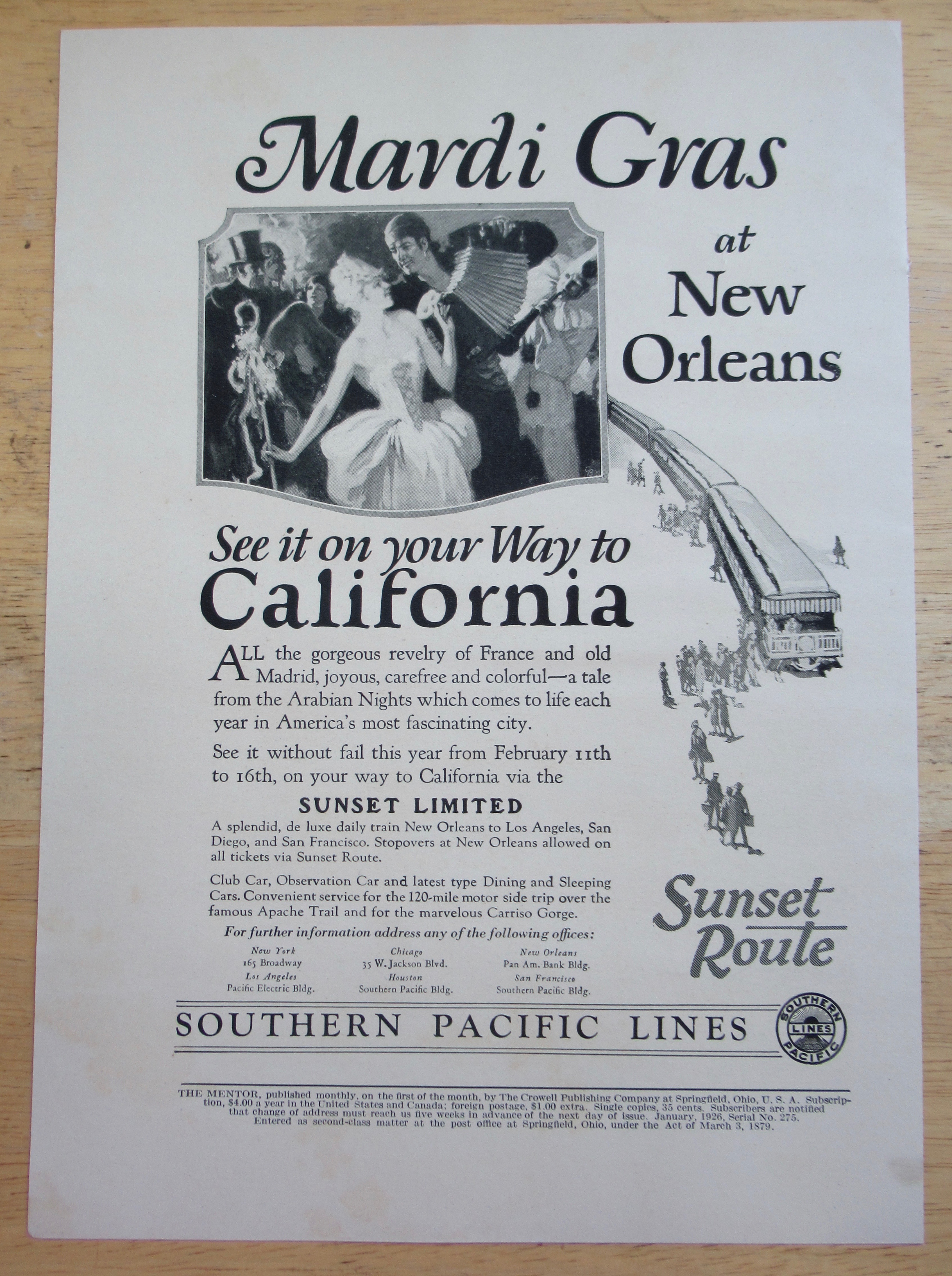 1926 Southern Pacific Lines with Mardi Gras