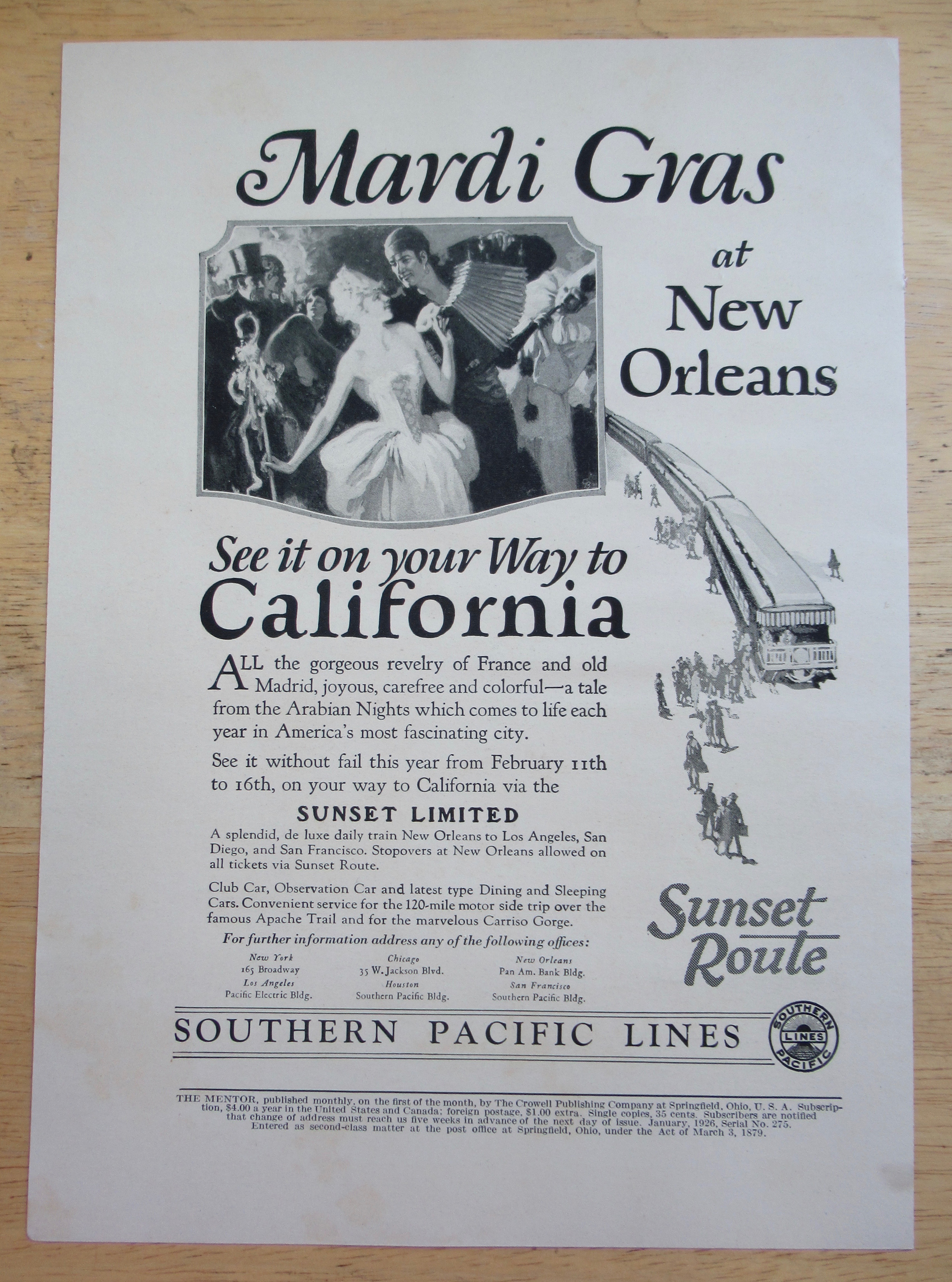 1926 Southern Pacific Lines with Mardi Gras