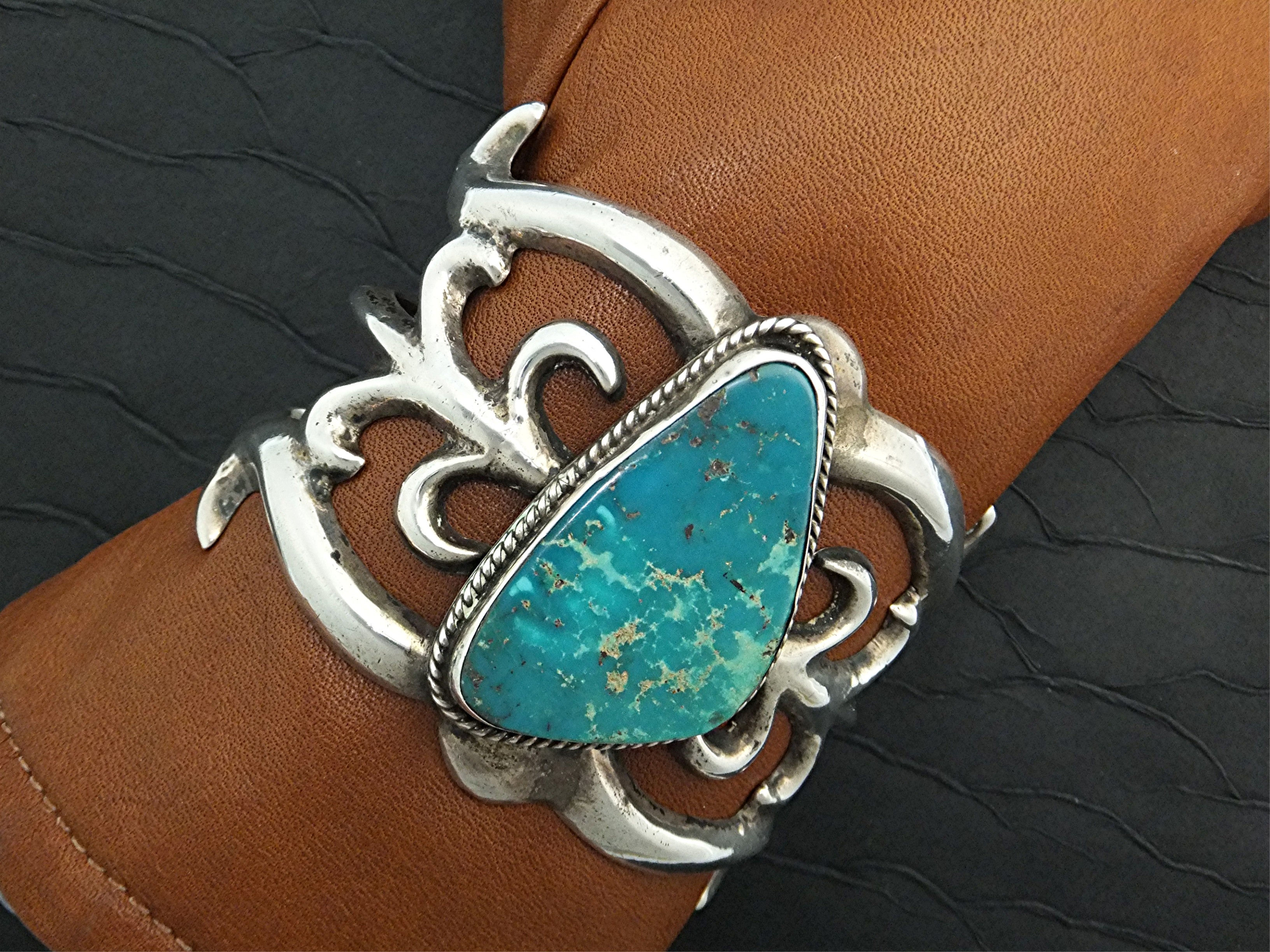Navajo Sterling Silver Sand Cast Turquoise 116 Grams
