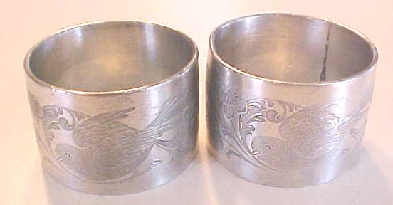 Silver Plated Napkin Rings Victorian Birds Flowers 2 PC