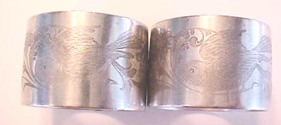 Silver Plated Napkin Rings Victorian Birds Flowers 2 PC