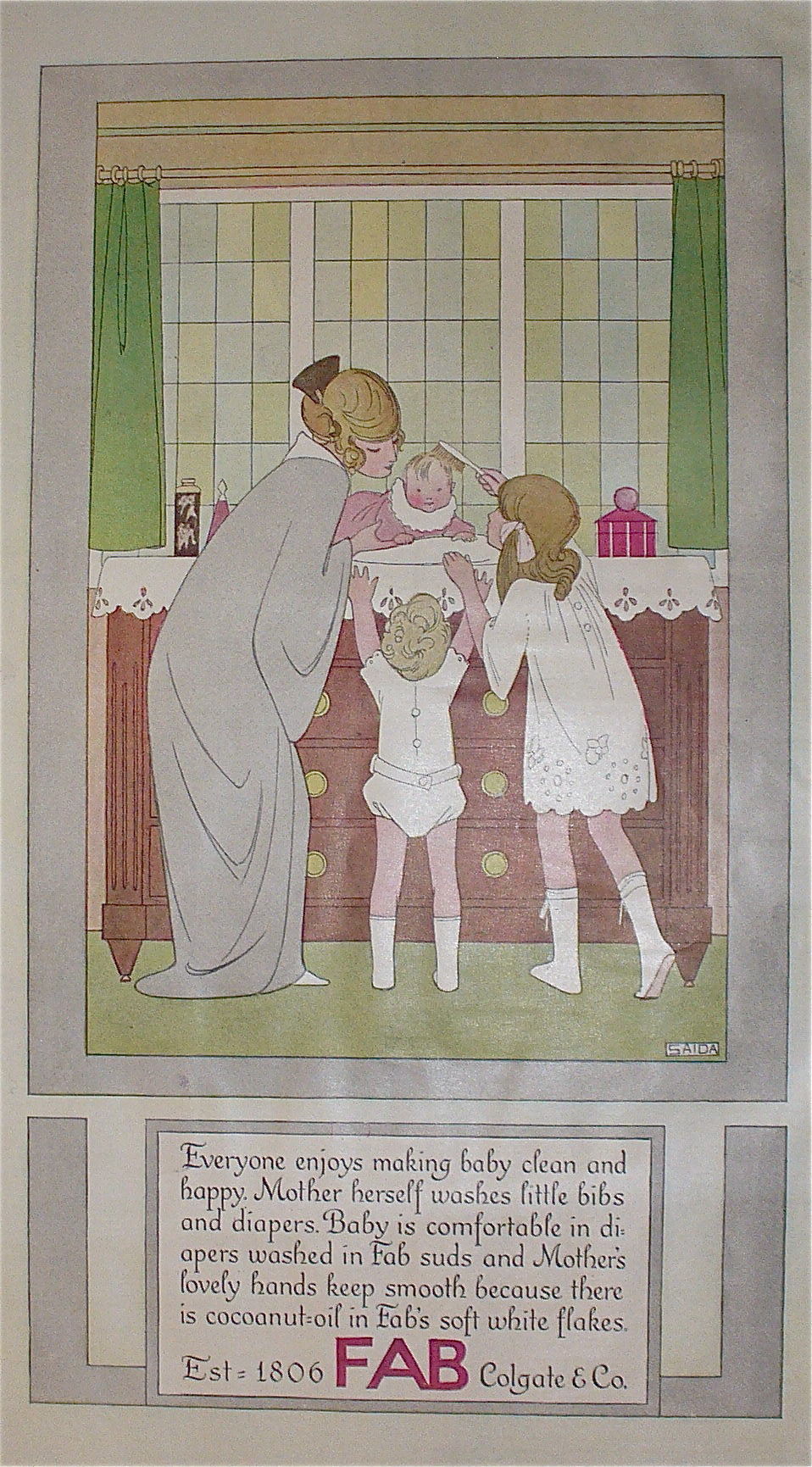 1923 Fab with Woman & 2 Children By Saida