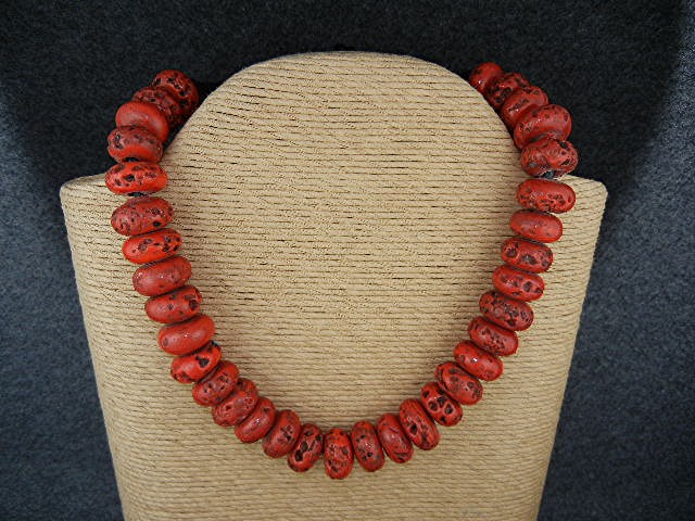 Coral Black Cord Necklace 19 1/2 Inches