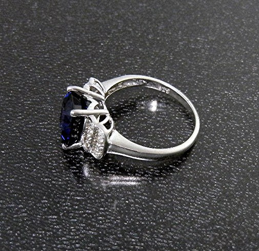Ring Kashmir Blue Sapphire White Sapphire Sterling Silv
