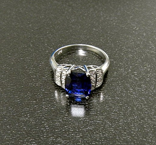 Ring Kashmir Blue Sapphire White Sapphire Sterling Silv