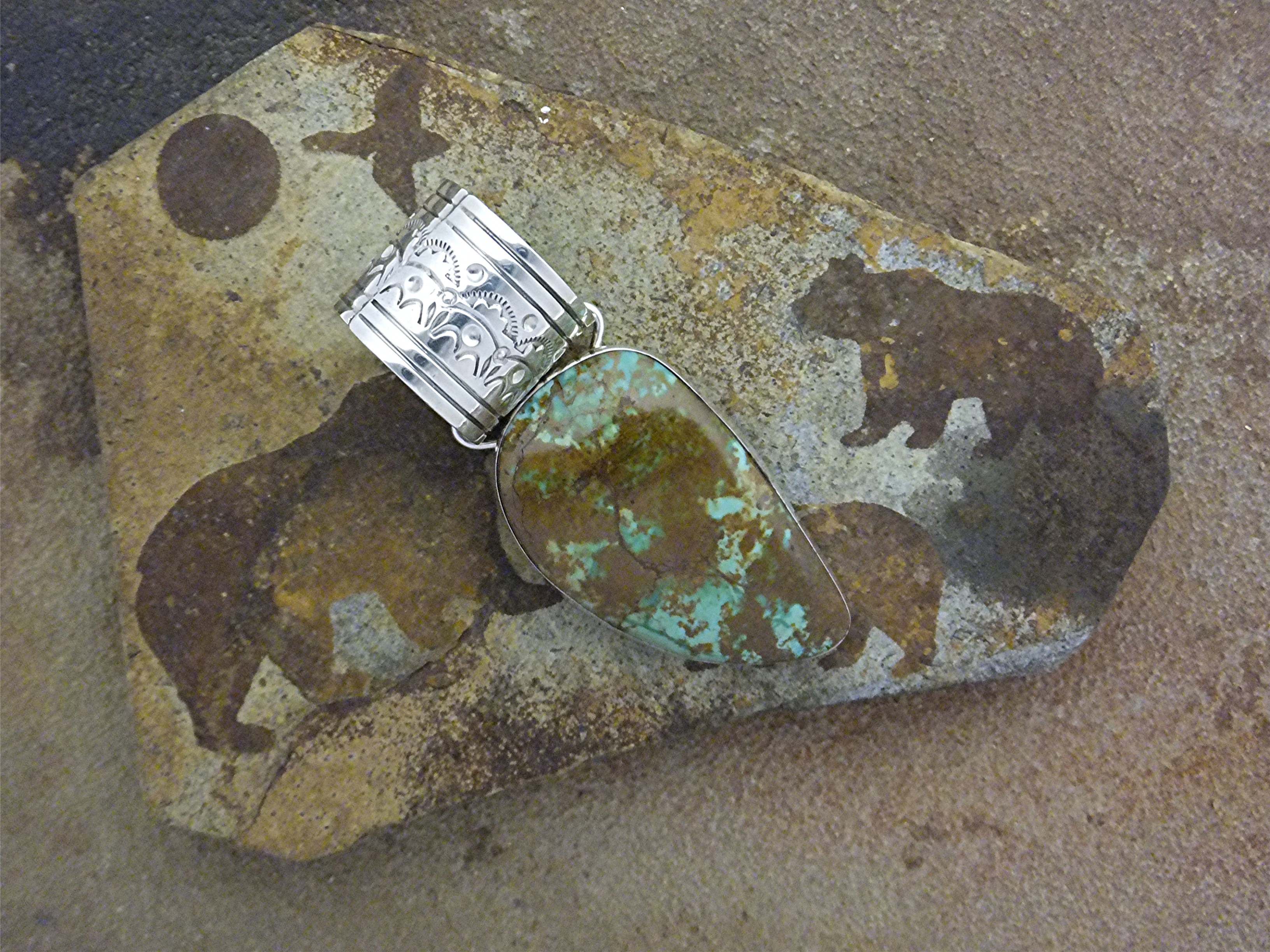 Pendant NAKAI Sterling Silver Morenci Turquoise USA