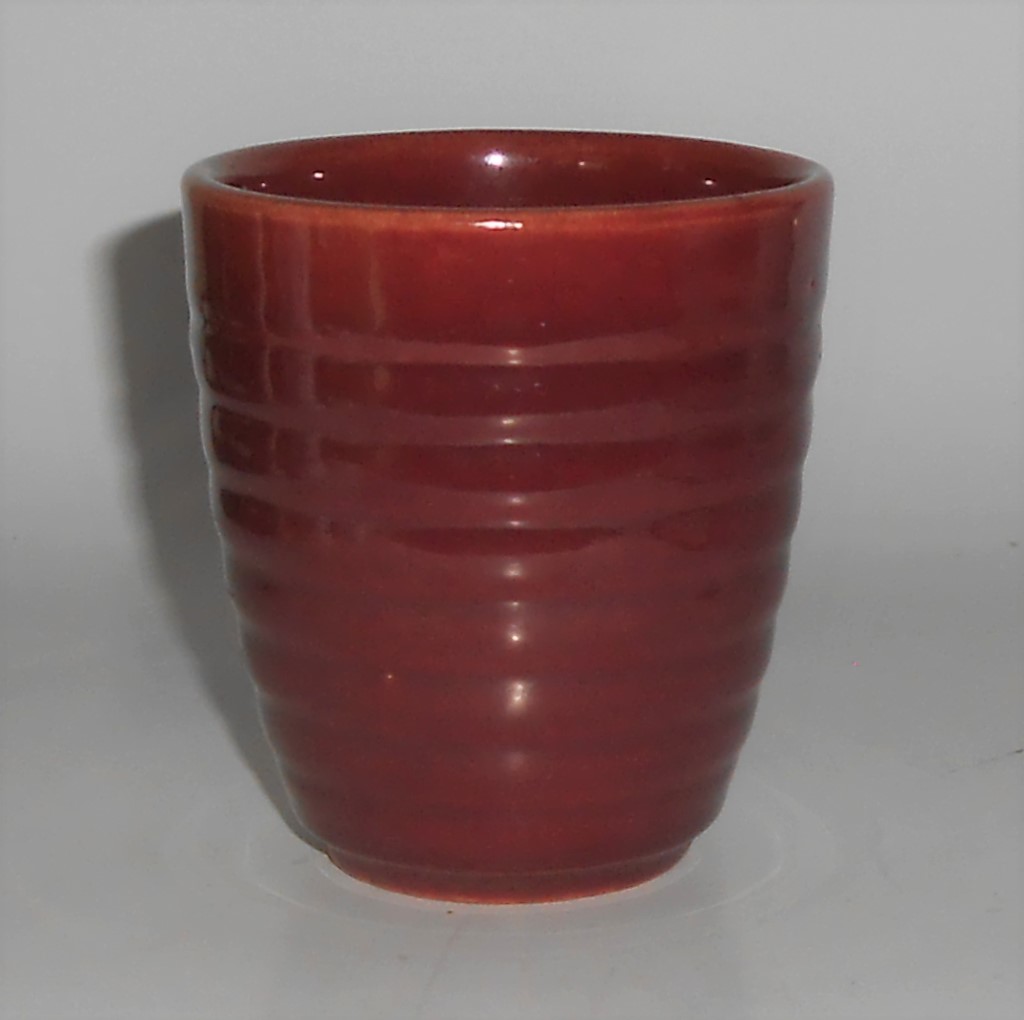 Bauer Pottery Ring Ware Burgundy Barrel Tumbler W/Handl