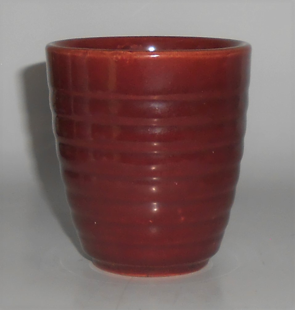 Bauer Pottery Ring Ware Burgundy Barrel Tumbler W/Handl