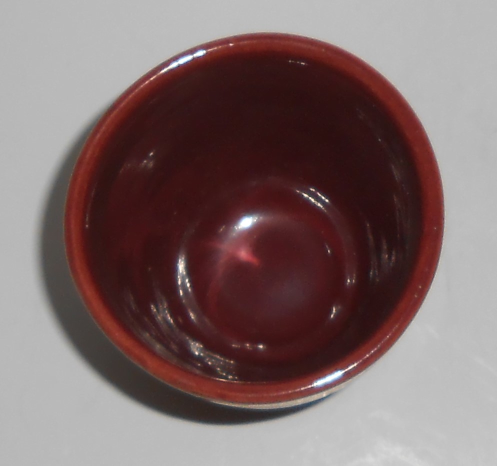 Bauer Pottery Ring Ware Burgundy Barrel Tumbler W/Handl