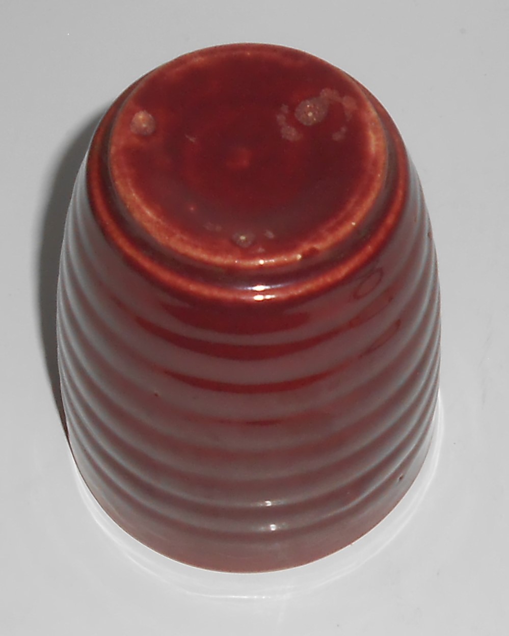 Bauer Pottery Ring Ware Burgundy Barrel Tumbler W/Handl