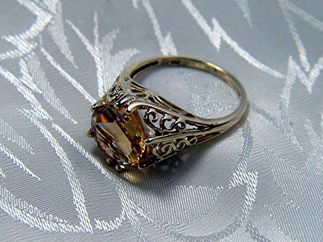 Ring 14K Gold Filigree 5ct Golden Citrine