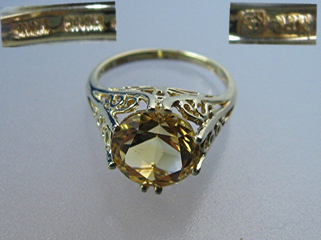 Ring 14K Gold Filigree 5ct Golden Citrine