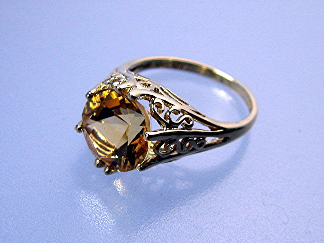 Ring 14K Gold Filigree 5ct Golden Citrine
