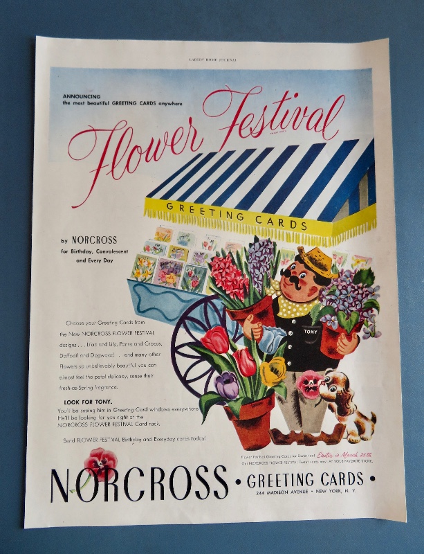 1951 Norcross Greeting Cards with Man with Flowers
