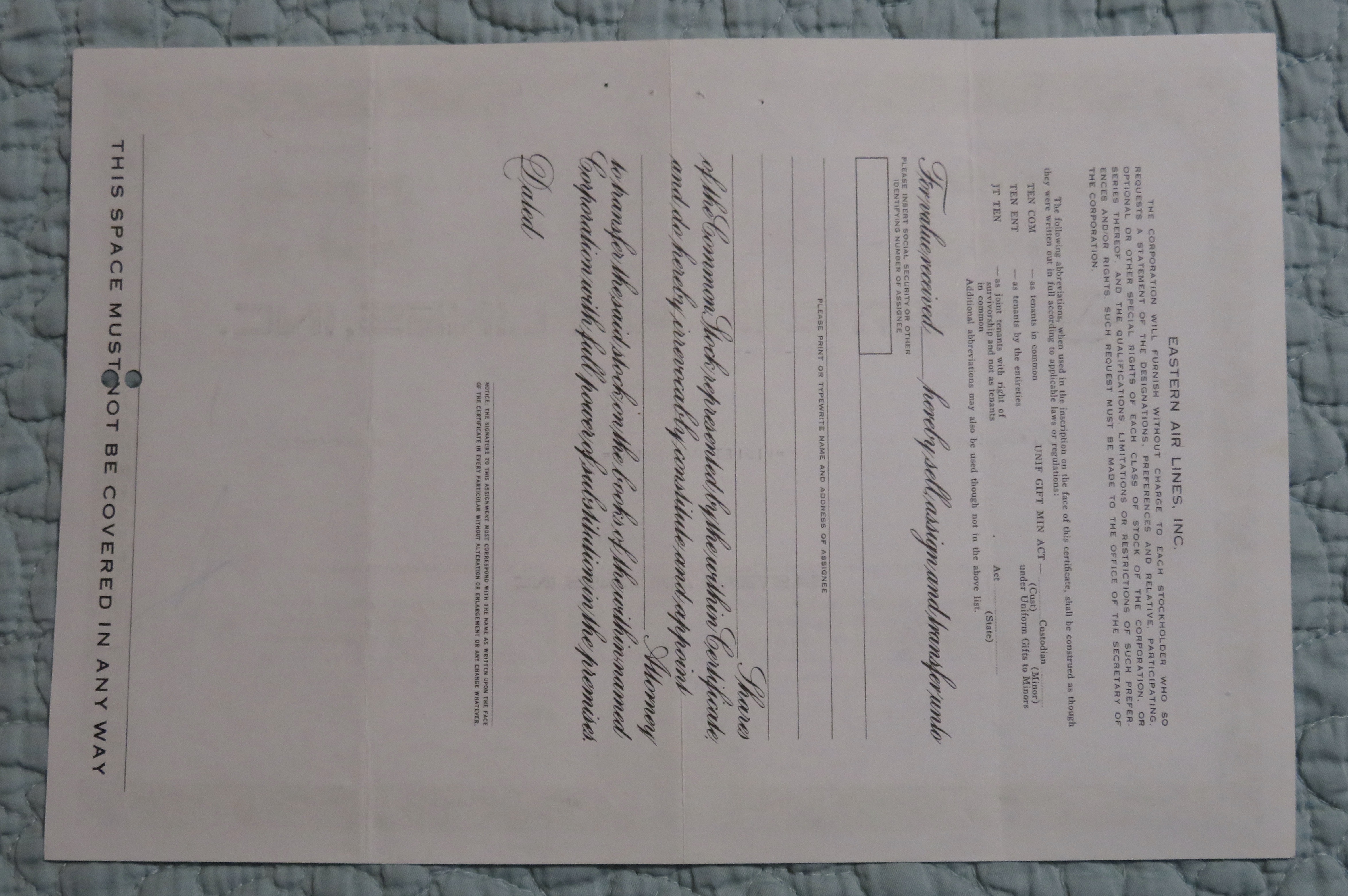 1969 Eastern Air Lines Inc Stock Certificate