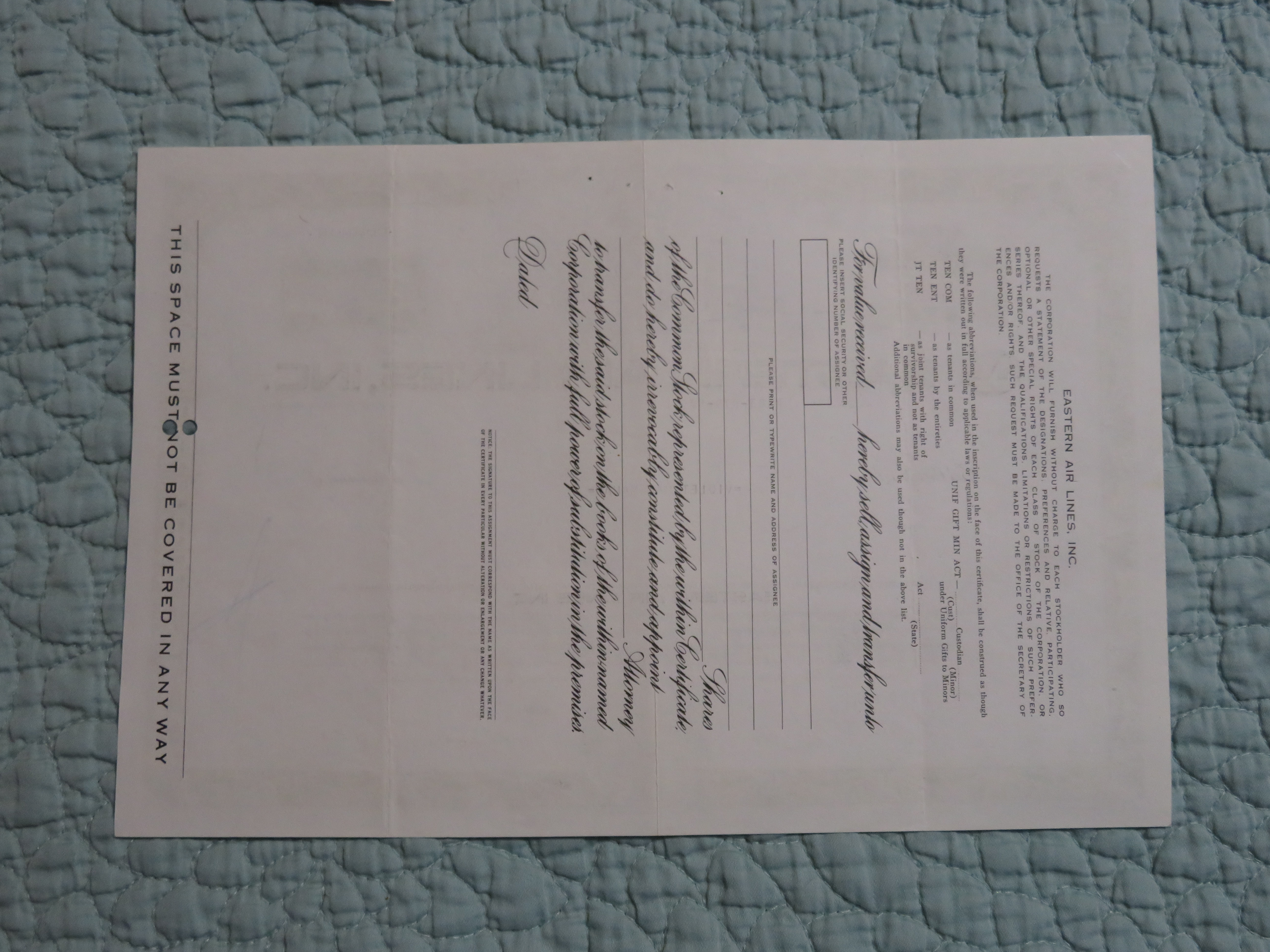1969 Eastern Air Lines Inc Stock Certificate